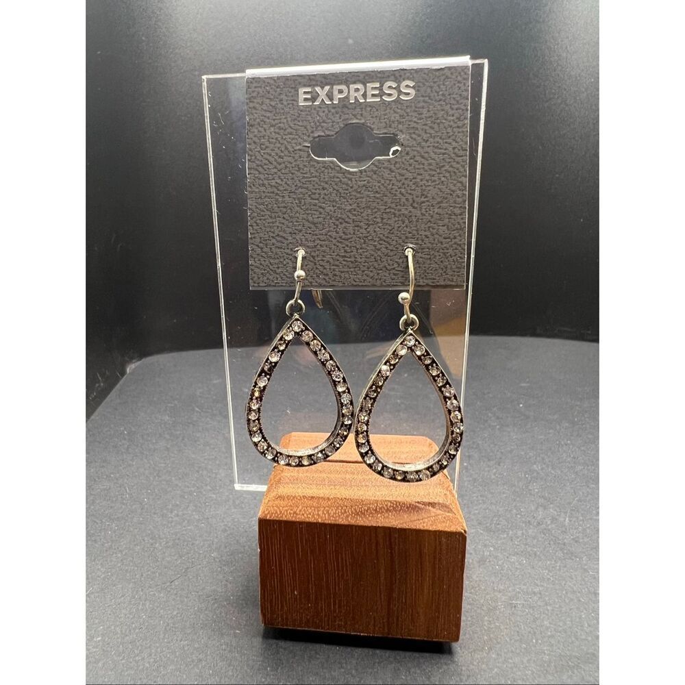 Express Silver Tone Pave Rhinestone Open Teardrop Dangle Earrings